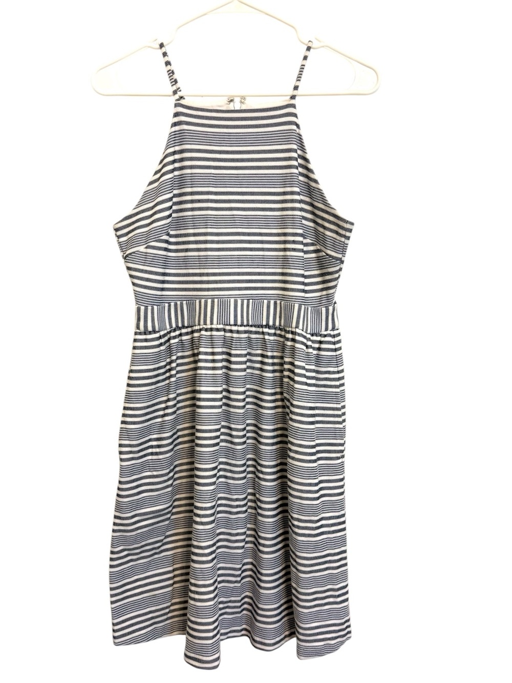 2/$30 Banana Republic Striped Fit & Flare Pocket Dress Petite 6P Blue White